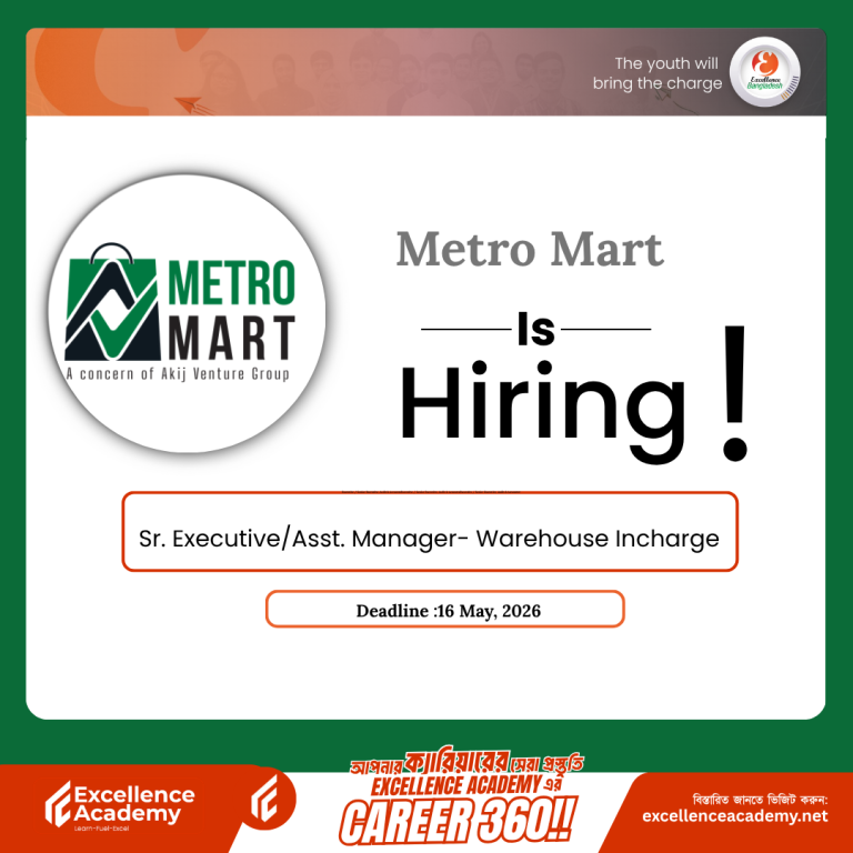 Metro Mart (A Concern of Akij Venture Group) Hiring: Sr. Executive / Asst. Manager – Warehouse Incharge