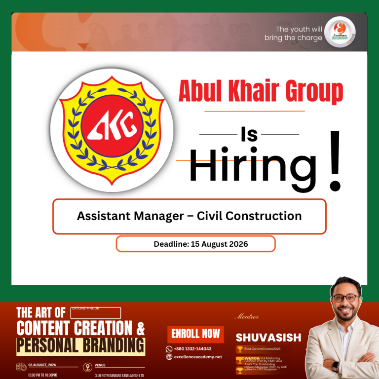 Abul Khair Group Hiring Assistant Manager – Civil Construction | Apply by 15 August 2026